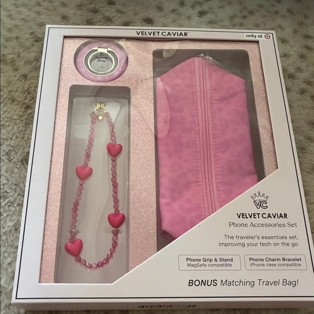 Velvet Caviar Phone Accessories Set - Hot Pink Leopard